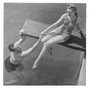 Woman on Diving Board Ceramic Tile
