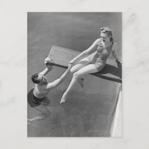 Woman on Diving Board Postcard