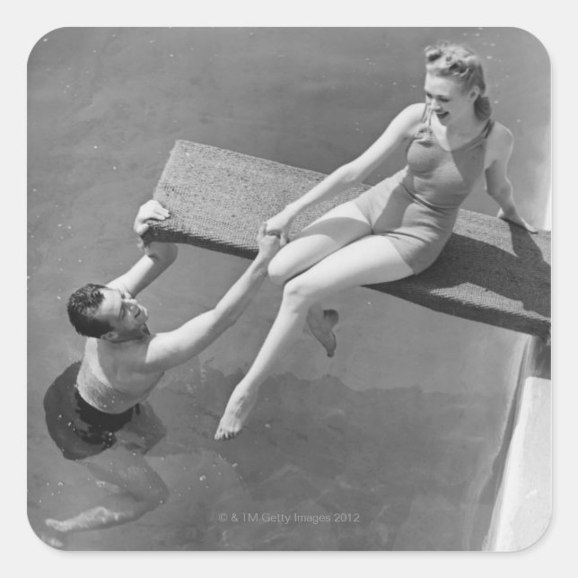 Woman on Diving Board Square Sticker (Front)