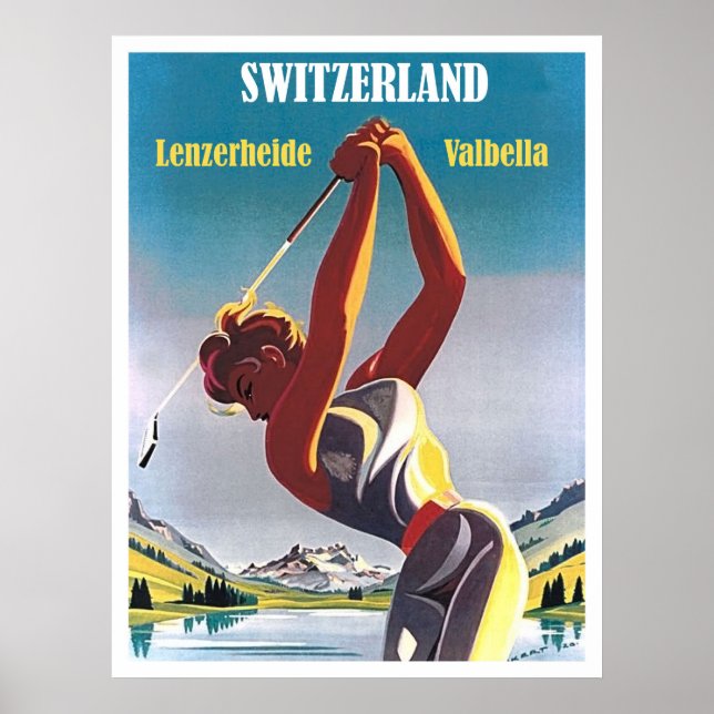 Woman on golf in Switzerland, Lenzerheide,Valbella Poster (Front)
