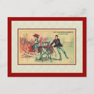 Woman on Sewing Machine on Ice Postcard