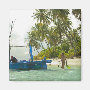 Woman on small traditional fishing boat, magnet