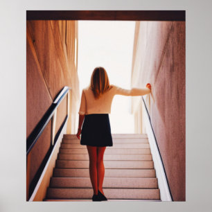 Woman On Stairs AI Art Poster