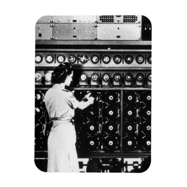 Woman Operates a Decryption Machine Magnet (Vertical)