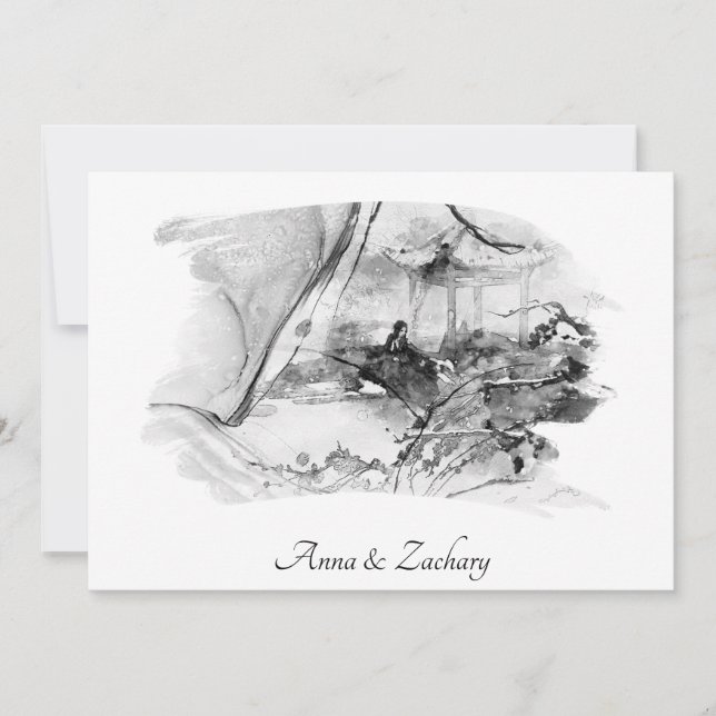 *~* Woman Pagoda Japan RSVP   QR AR27 Wedding Invitation (Front)