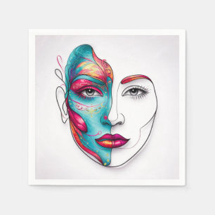 Woman painting line art work napkin
