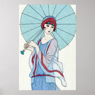 Woman Parasol Portrait Vintage Art Poster