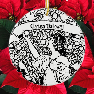 Woman picking apples ceramic ornament