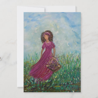 Woman picking flowers, blank all occasion card