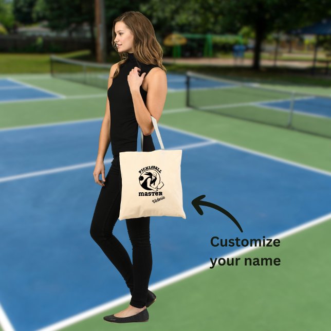 Woman Pickleball Master Game Player Custom Name Tote Bag (Creator Uploaded)