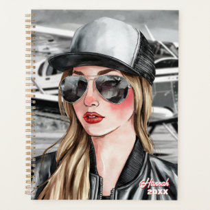 Woman Pilot & Sunglasses Cessna Aeroplane Christma Planner