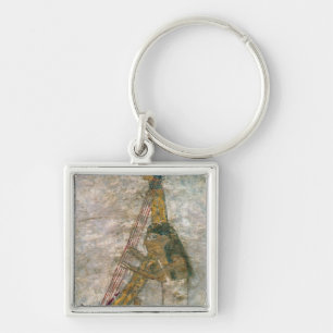 Woman playing an arched harp key ring