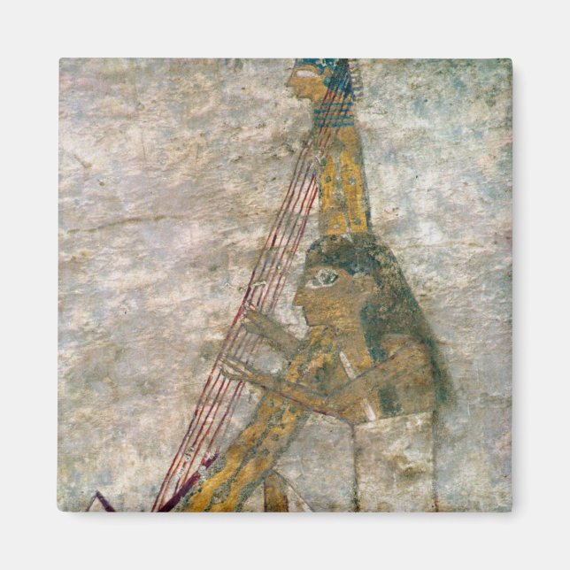 Woman playing an arched harp magnet (Front)