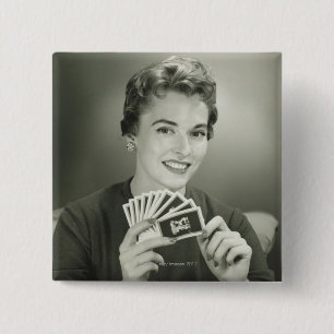 Woman Playing Cards 15 Cm Square Badge