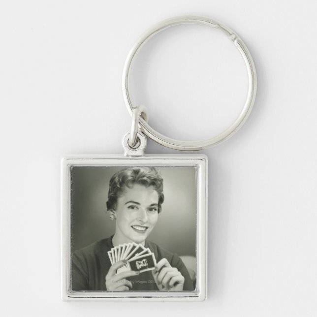 Woman Playing Cards Key Ring (Front)