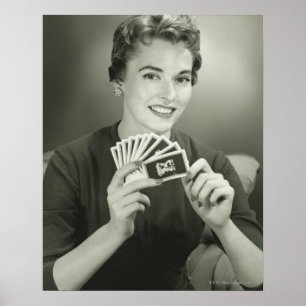 Woman Playing Cards Poster