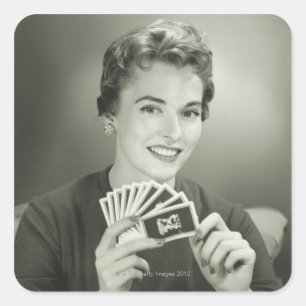 Woman Playing Cards Square Sticker