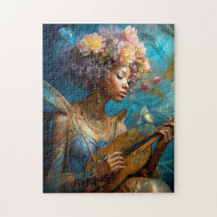 Woman Playing Lute African American Fantasy Art Jigsaw Puzzle