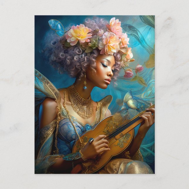 Woman Playing Lute African American Fantasy Art Postcard (Front)