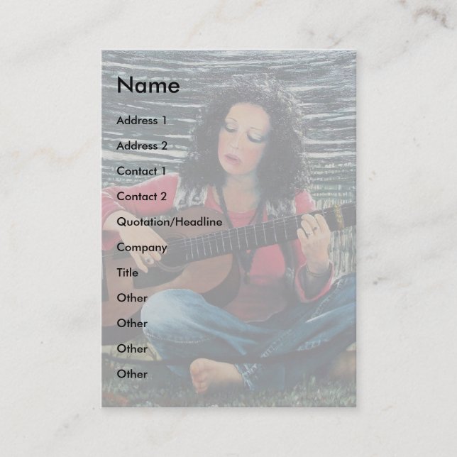 Woman Playing Music With Acoustic Guitar Business Card (Front)