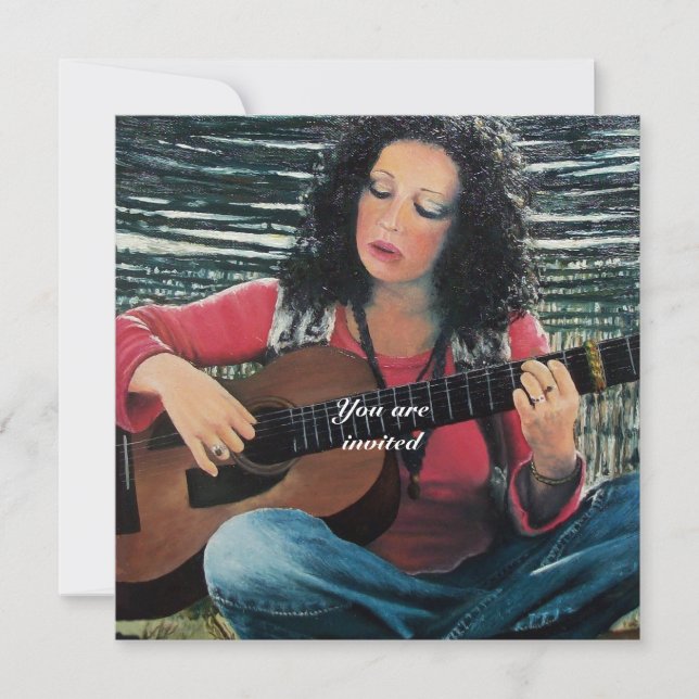 Woman Playing Music With Acoustic Guitar Invitation (Front)