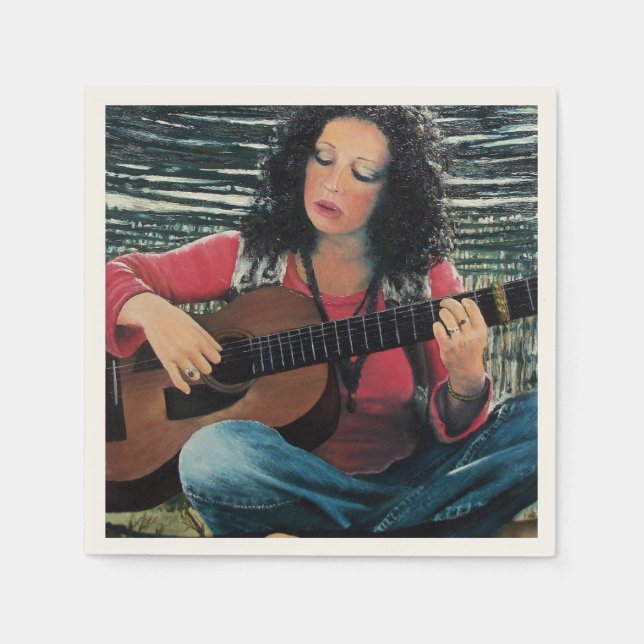 Woman Playing Music With Acoustic Guitar Napkin (Front)