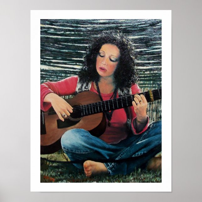 Woman Playing Music With Acoustic Guitar Poster (Front)
