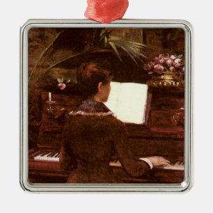 Woman Playing Piano   Metal Ornament