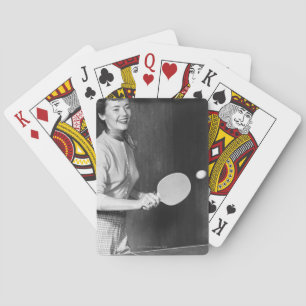 Woman Playing Table Tennis Cards