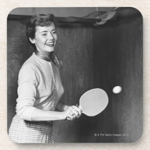 Woman Playing Table Tennis Coaster