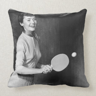 Woman Playing Table Tennis Cushion