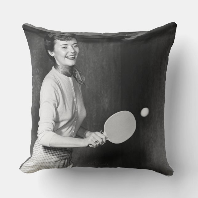Woman Playing Table Tennis Cushion (Front)