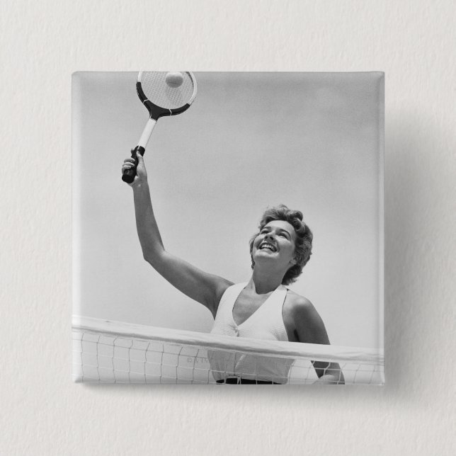 Woman Playing Tennis 2 15 Cm Square Badge (Front)