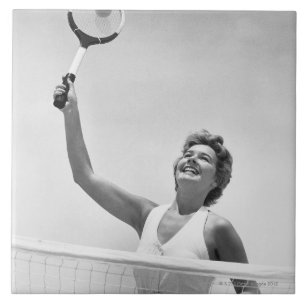 Woman Playing Tennis 2 Ceramic Tile