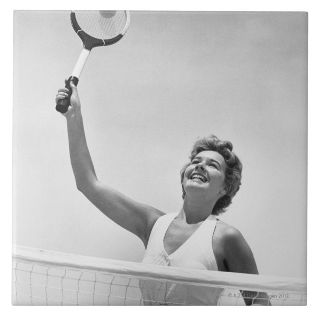 Woman Playing Tennis 2 Ceramic Tile (Front)