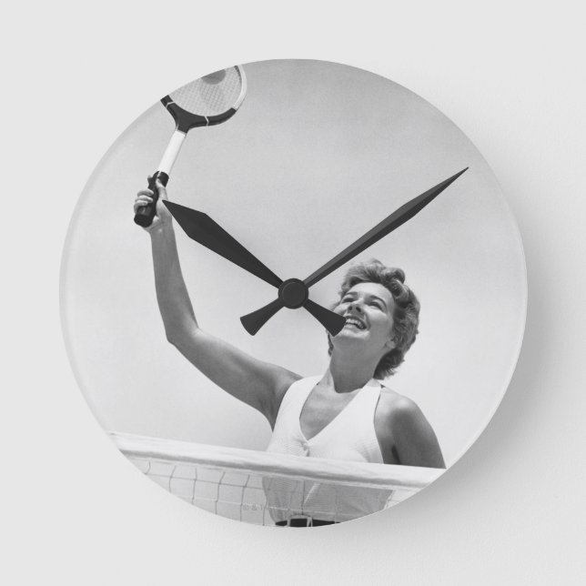 Woman Playing Tennis 2 Round Clock (Front)
