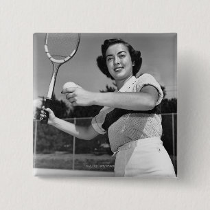 Woman Playing Tennis 3 15 Cm Square Badge