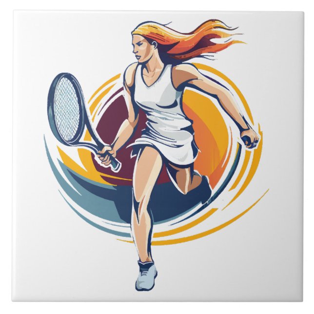 woman playing tennis ceramic tile (Front)