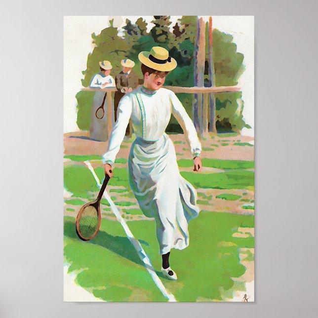 Woman playing tennis, circa 1900 poster (Front)
