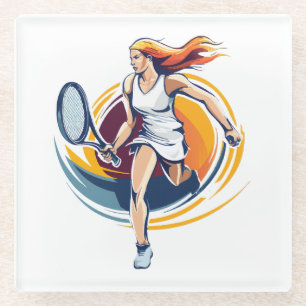 woman playing tennis glass coaster
