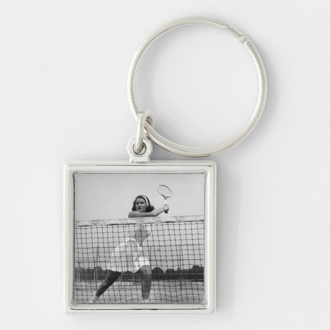 Woman Playing Tennis Key Ring (Front)