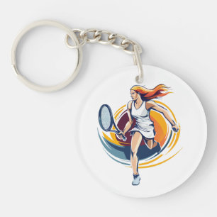 woman playing tennis key ring