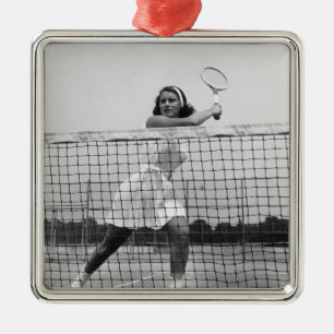 Woman Playing Tennis Metal Ornament