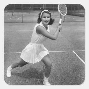 Woman playing tennis square sticker