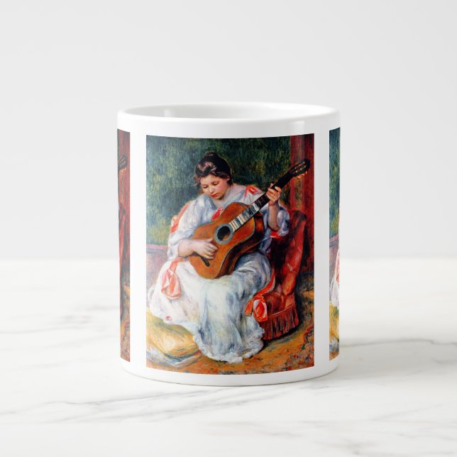 Woman Playing The Guitar by Pierre Renoir Large Coffee Mug (Front)