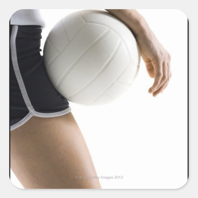 woman playing volleyball square sticker (Front)
