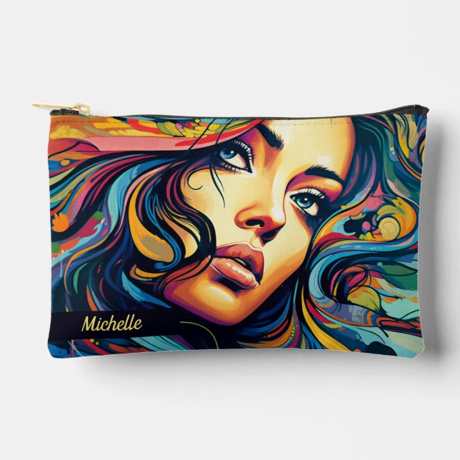 Woman Pop Art With Name Small Accessory Pouch (Front)