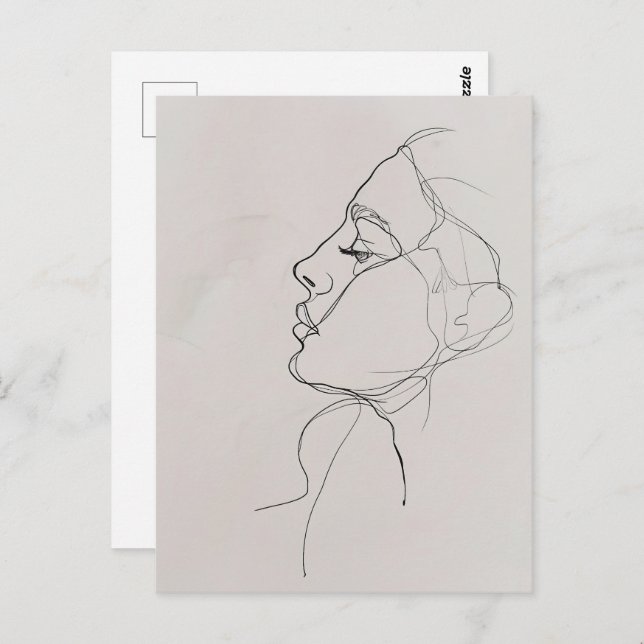 Woman Portrait, line art, Postcrossing Postcard (Front/Back)