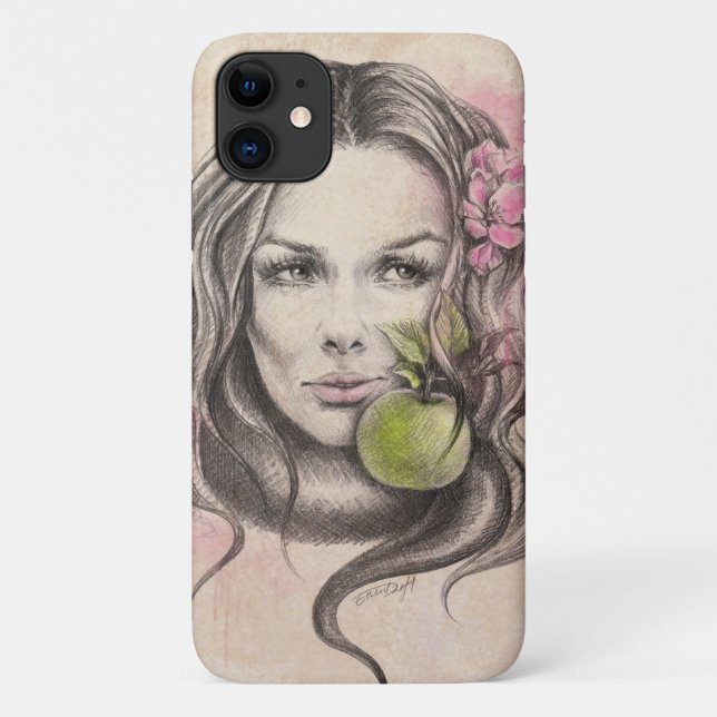 Woman portrait with apple and blossom Surreal art Case-Mate iPhone Case (Back)