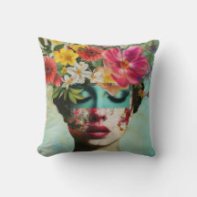 Woman portrait with fashion flowers on the head.